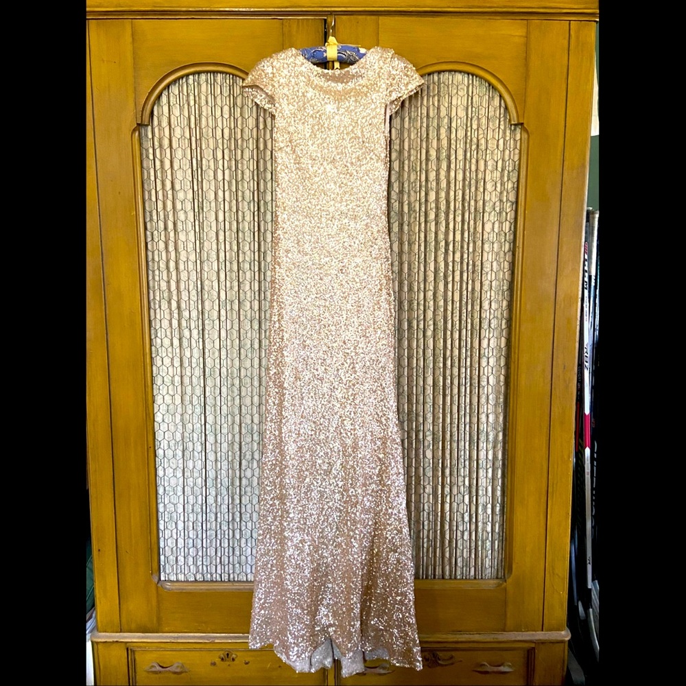 Champagne Sequined Evening Dress
